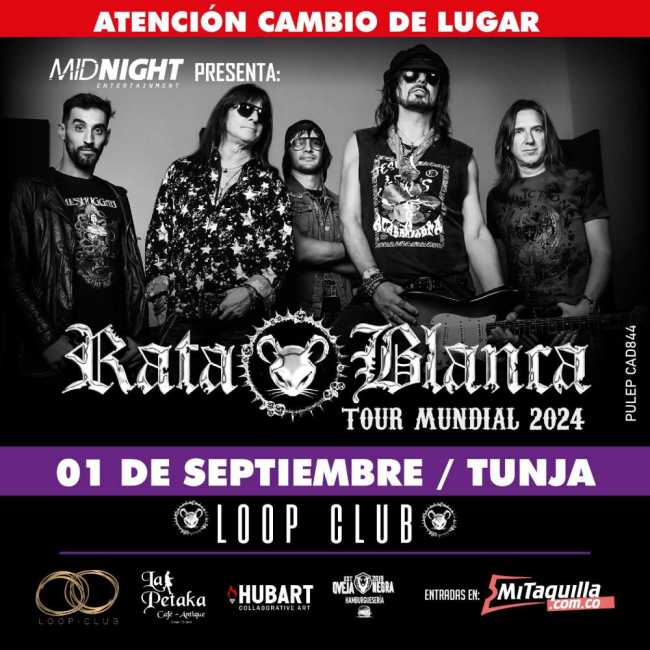 Flayer evento Rata Blanca en Tunja 2024