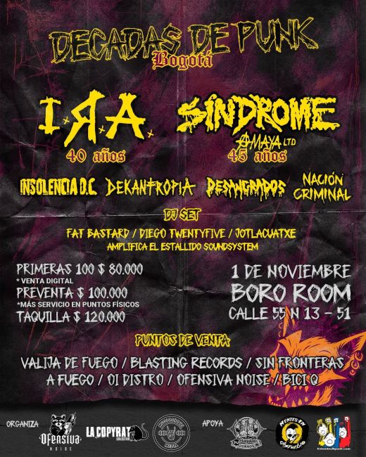 Flayer evento Decadas de Punk Bogotá