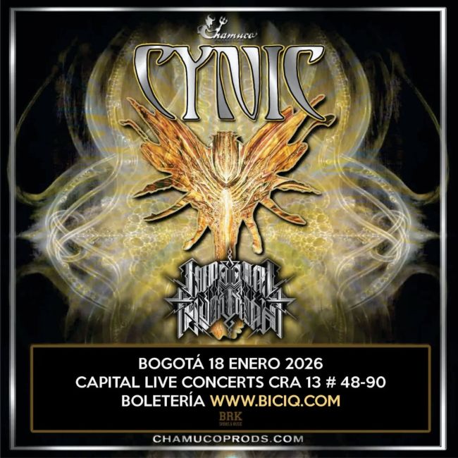 Flayer evento CYNIC + IMPERIAL TRIUMPHANT EN BOGOTA
