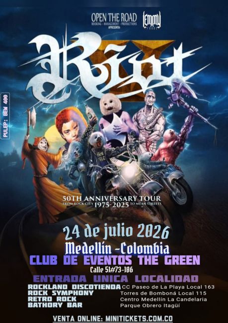 Flayer evento RIOT V EN MEDELLIN